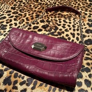DKNY Plum Croc Embossed Shoulder Bag